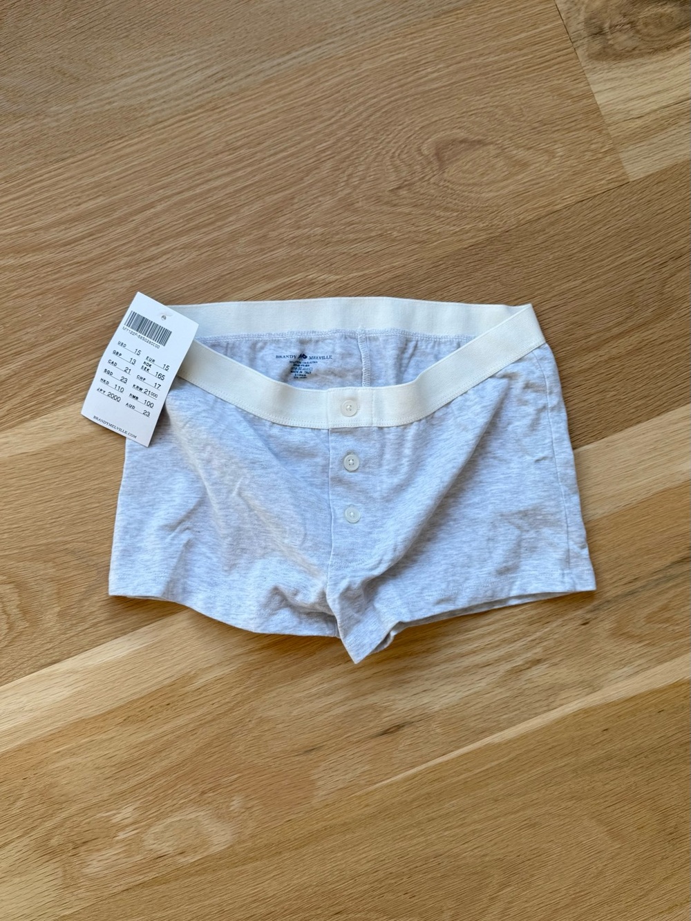 Brandy Melville Light Gray Cotton Boyshorts with Ivory Waistband
